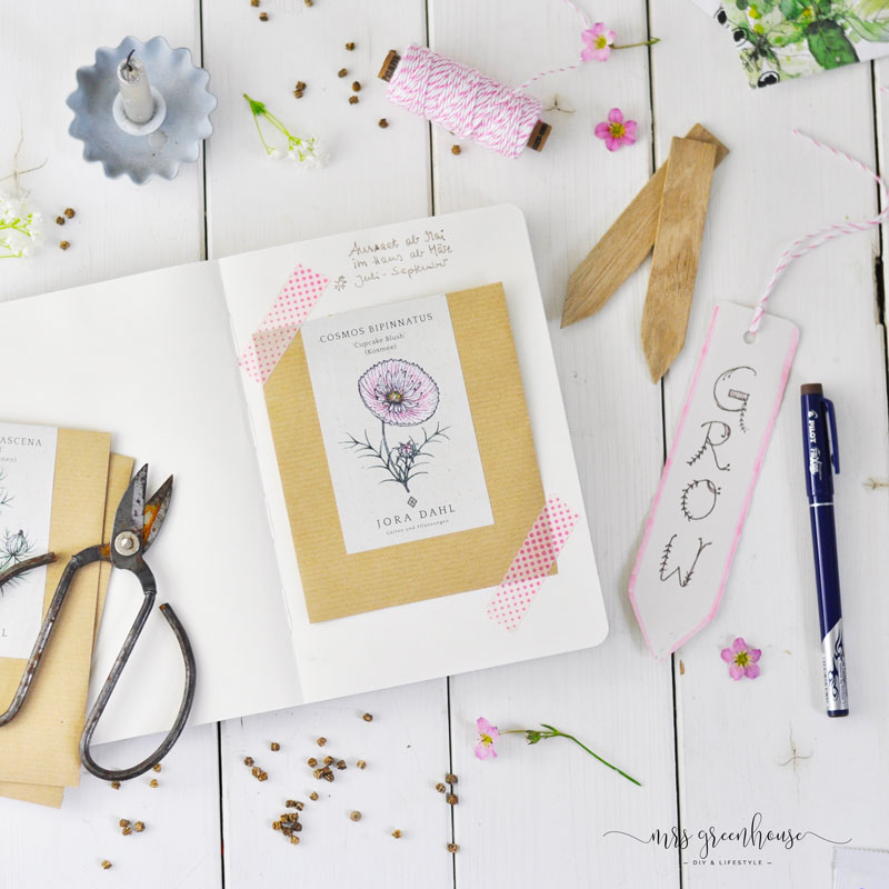 Samentütchen in Garten Journal einkleben