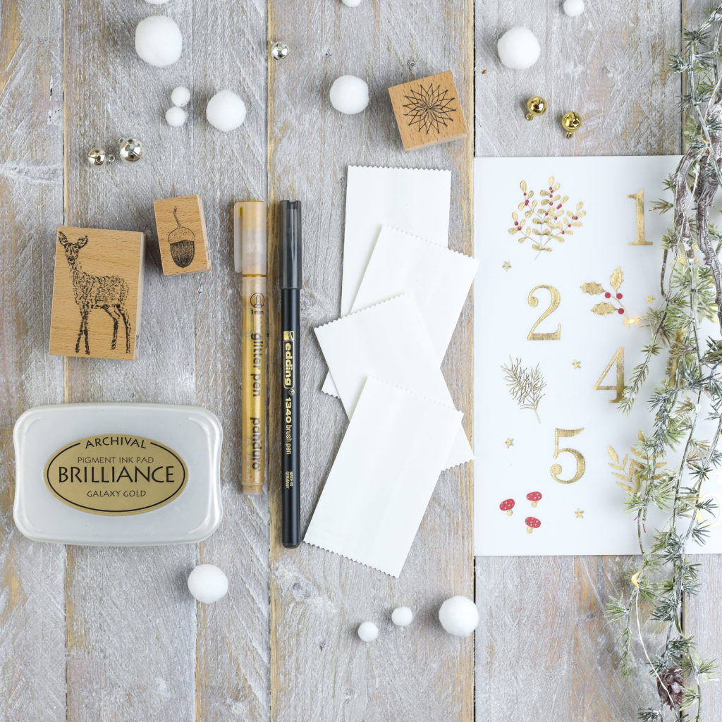 Material für Adventskalender mit Schneeflocken