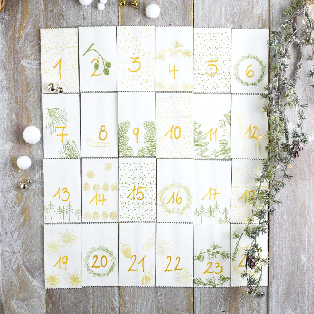 bestempelte Adventskalender Tütchen