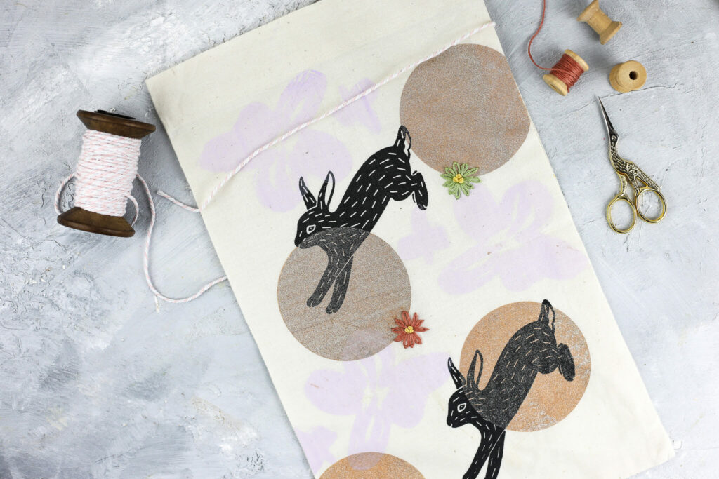 Geschenkbeutel mit Siebdruckmotiven