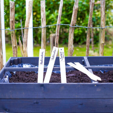 Hochbett und kleine Pflanzstöcke