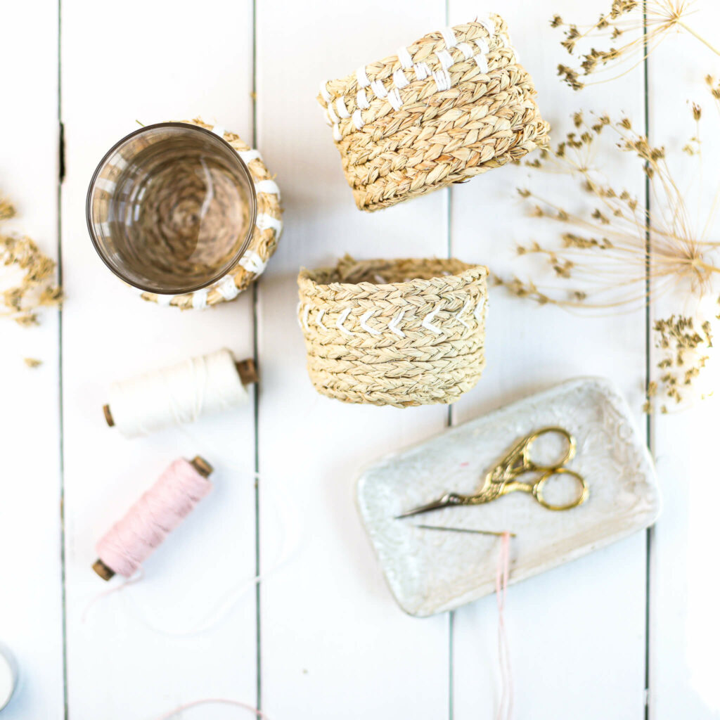 Boho Windlicht aus Naturbast besticken