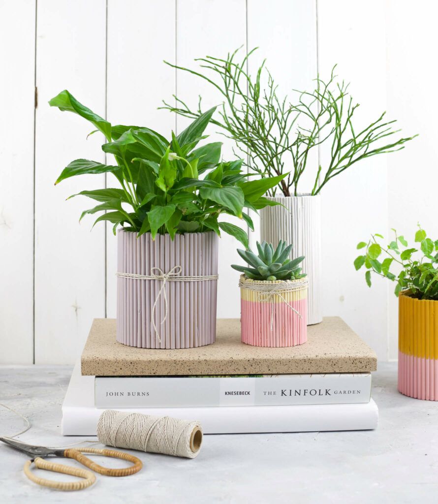 Dosen Upcycling mit Rundhölzern und Sprühlack