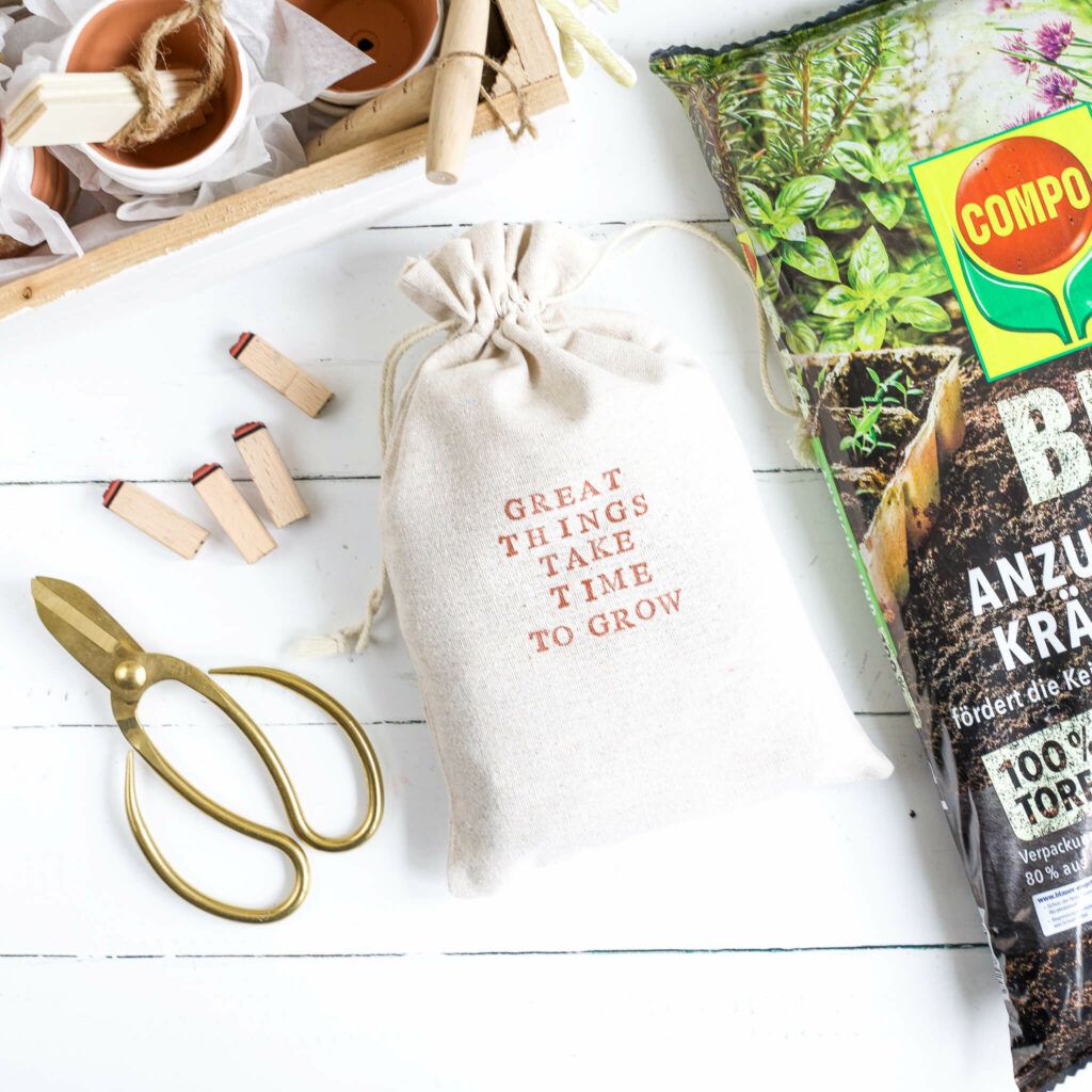 Stoffbeutel mit Spruch bestempeln