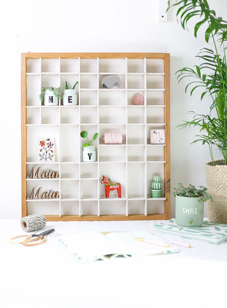 Setzkasten Upcycling und kleine Gläser mit Buchstaben