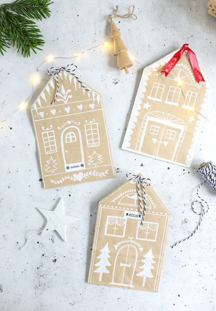 Häuschen Adventskalender aus Papiertüten