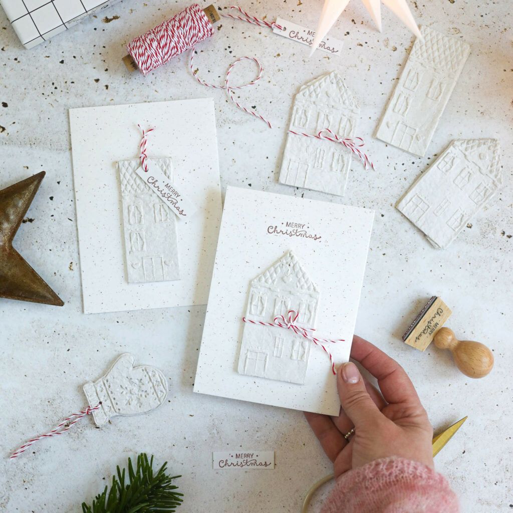 DIY Häuschen Papierreliefs für Weihanchtskarten