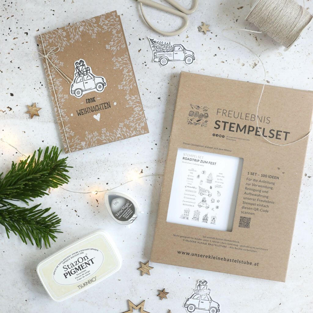 Weihnachtskarte mit Auto stempeln