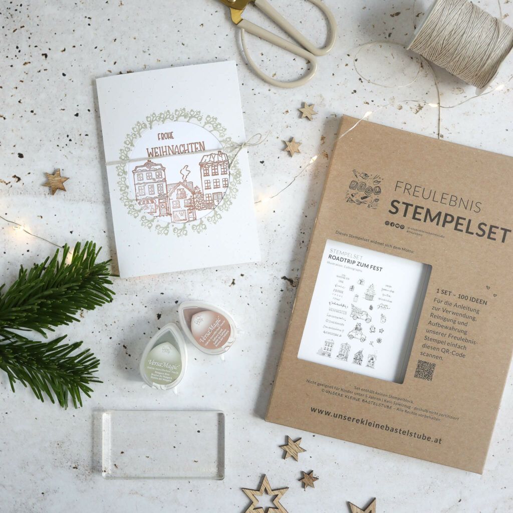 Weihanchtskarten mit Häuschen stempeln