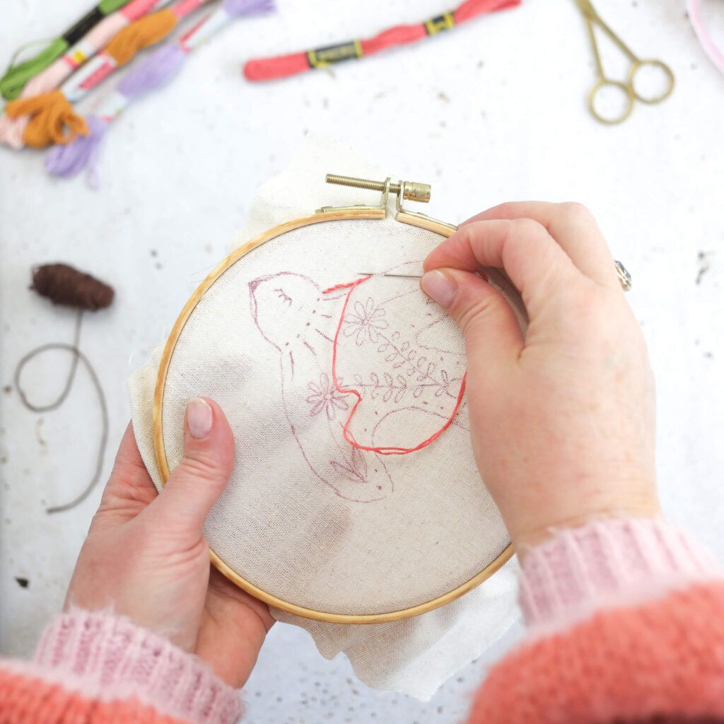 Vogel mit dem Stilstich sticken