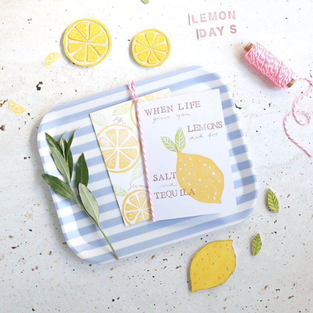 Zitronen Stempel selber schnitzen it Anleitung und Karten stempeln