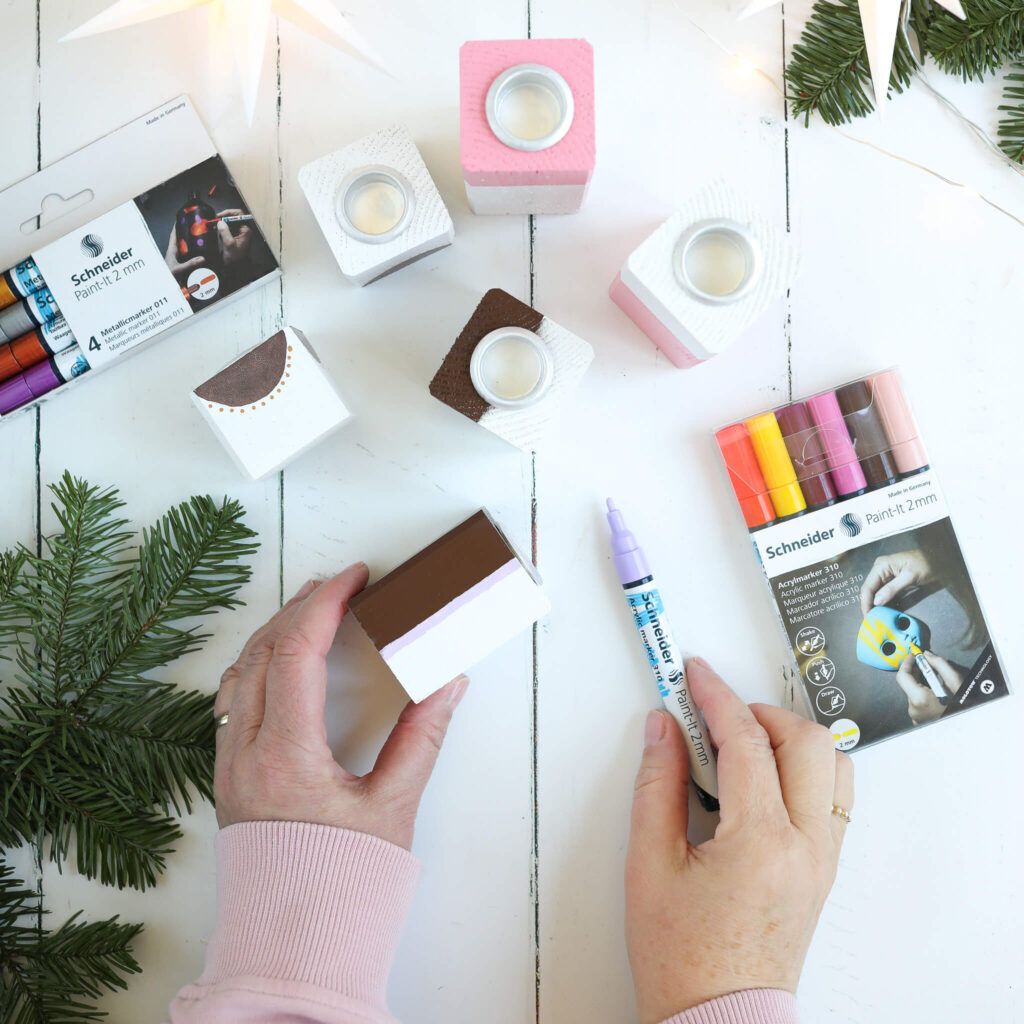 diy Kerzenleuchter aus Holz selber machen und bemalen