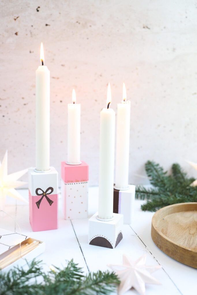 Kerzenleuchter aus Holz selber machen und bemalen